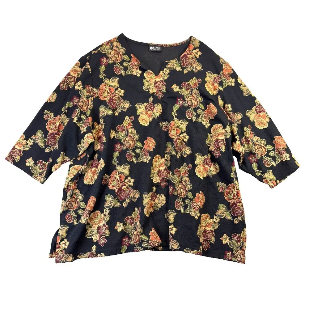 Maggie Barnes Blouse Womens 4X Black Floral Cottagecore Farmhouse Cute Shirt Top